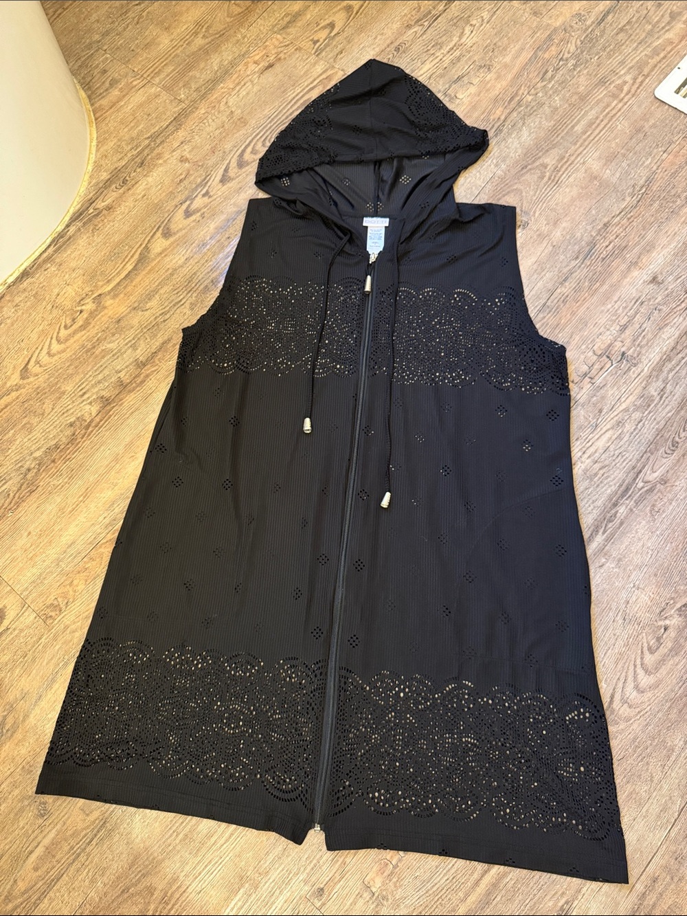 Dotti Black Hooded Eyelet Zip Swim Coverup